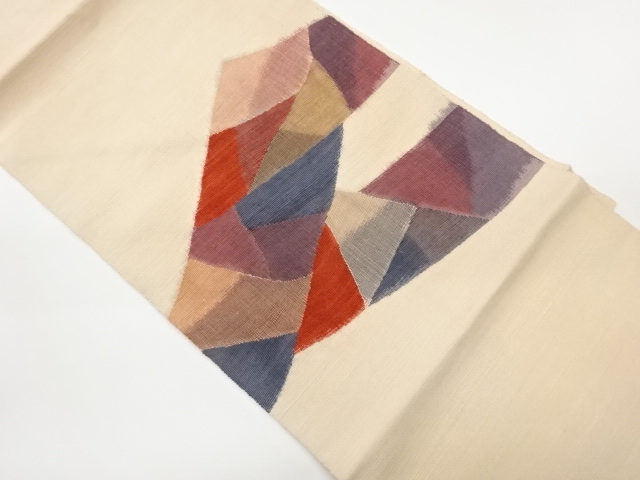 手織り紬幾何学模様織出し名古屋帯